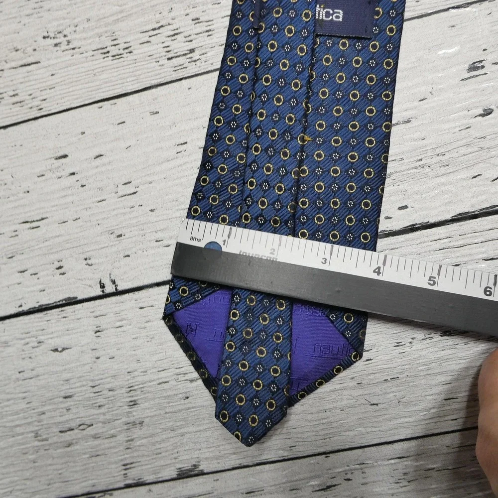 Nautica‎ Tie Mens One Size Blue Geometric 100% Silk Jacquard Classic Necktie